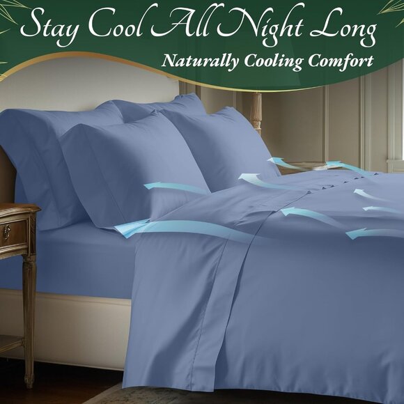 1- NIB Bamboo Sheets Queen Size 6pcs-Ultra Soft & Luxuriously Cooling, 17" Deep - Picture 4 of 8